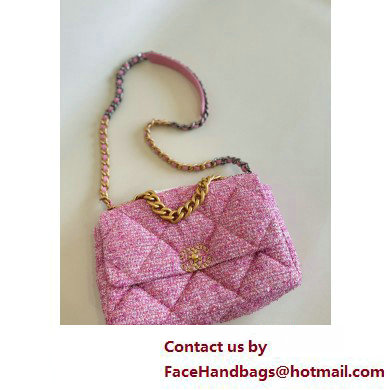 Chanel 19 handbag AS1160 in Cotton Tweed, Gold-tone, Silver-Tone  &  Ruthenium-Finish Metal Pink  &  Ecru 2025